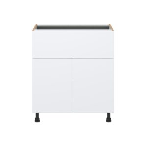 Lily Bright White  Slab Assembled Base Cabinet with 1 Door and 10 in. Drawer (30 in. W x 34.5 in. H x 24 in. D)