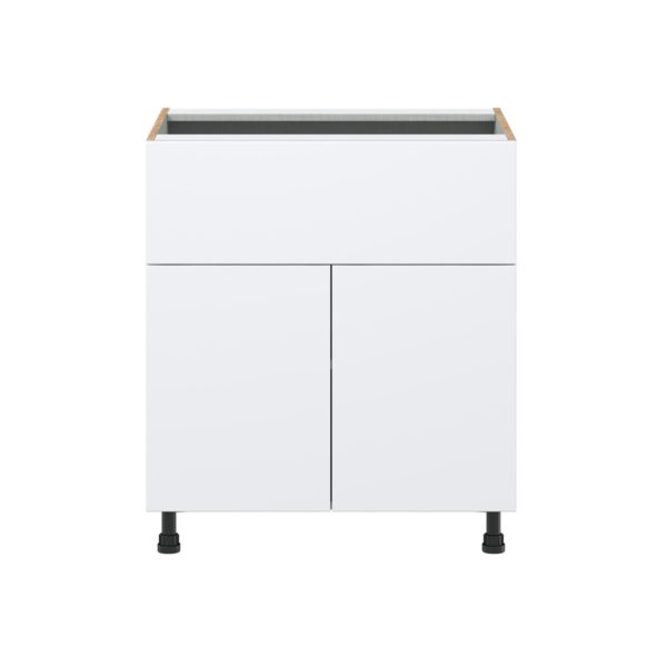 Lily Bright White  Slab Assembled Base Cabinet with 1 Door and 10 in. Drawer (30 in. W x 34.5 in. H x 24 in. D)