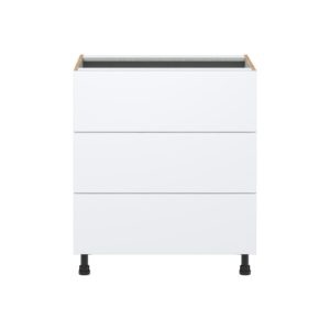 Lily Bright White  Slab Assembled Base Cabinet with Three 10 in. Drawers (30 in. W x 34.5 in. H x 24 in. D)