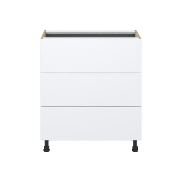 Lily Bright White  Slab Assembled Base Cabinet with Three 10 in. Drawers (30 in. W x 34.5 in. H x 24 in. D)