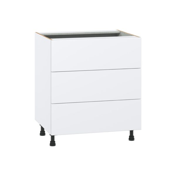 Lily Bright White  Slab Assembled Base Cabinet with Three 10 in. Drawers (30 in. W x 34.5 in. H x 24 in. D)