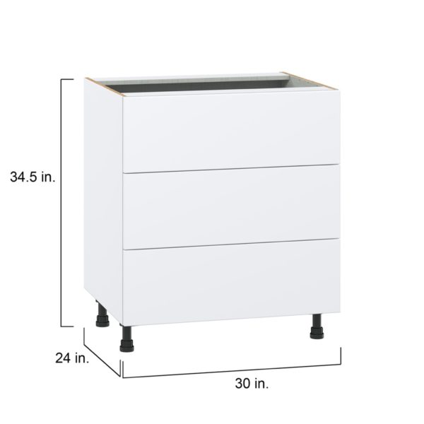 Lily Bright White  Slab Assembled Base Cabinet with Three 10 in. Drawers (30 in. W x 34.5 in. H x 24 in. D)