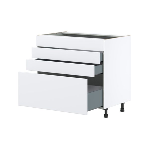 Lily Bright White  Slab Assembled Cooktop Base Cabinet with Drawers and False Front (36 in. W x 34.5 in. H x 24 in. D)