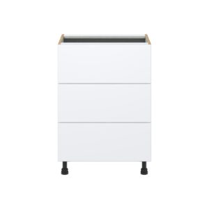 Lily Bright White  Slab Assembled Base Cabinet with Three 10 in. Drawers (24 in. W x 34.5 in. H x 24 in. D)