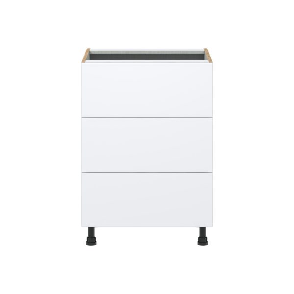 Lily Bright White  Slab Assembled Base Cabinet with Three 10 in. Drawers (24 in. W x 34.5 in. H x 24 in. D)