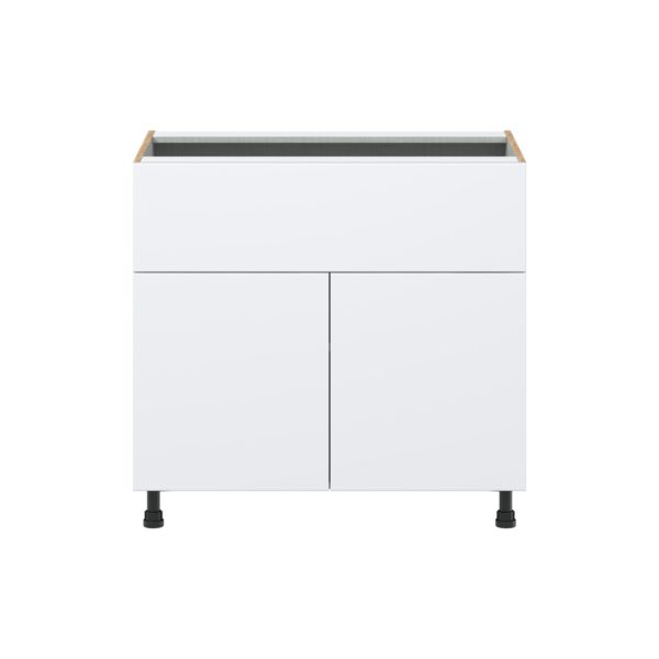 Lily Bright White  Slab Assembled Cooktop Base Cabinet with 2 Doors and a 10 in. Drawer (36 in. W x 34.5 in. H x 24 in. D)