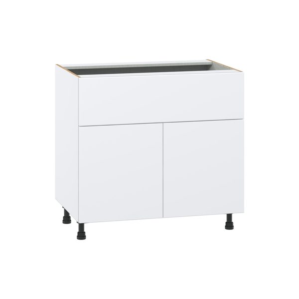 Lily Bright White  Slab Assembled Cooktop Base Cabinet with 2 Doors and a 10 in. Drawer (36 in. W x 34.5 in. H x 24 in. D)