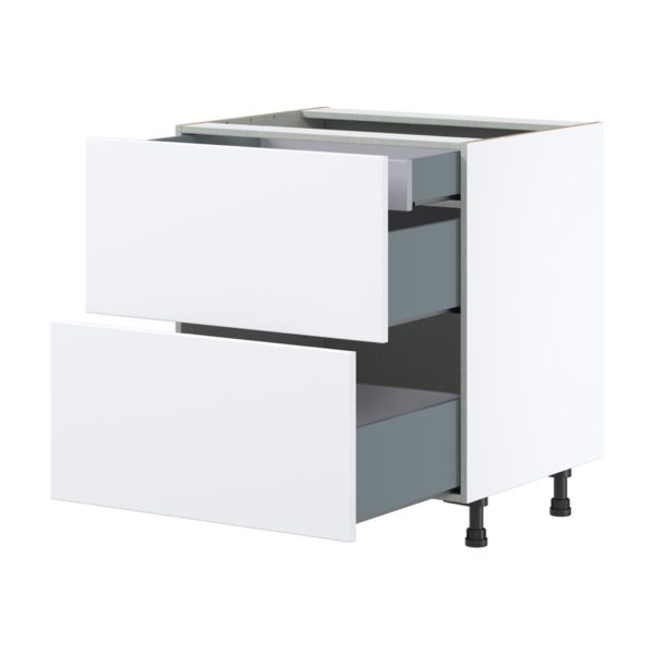 Lily Bright White  Slab Assembled Base Cabinet with 2 Drawers and 1 Inner Drawer (30 in. W x 34.5 in. H x 24 in. D)