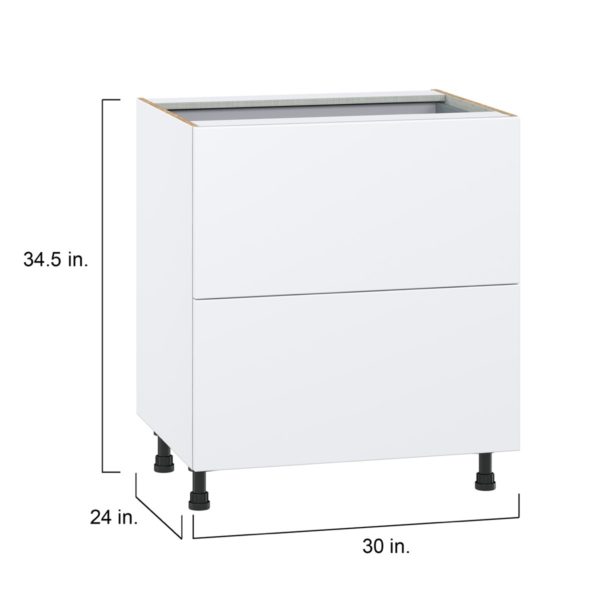 Lily Bright White  Slab Assembled Base Cabinet with 2 Drawers and 1 Inner Drawer (30 in. W x 34.5 in. H x 24 in. D)