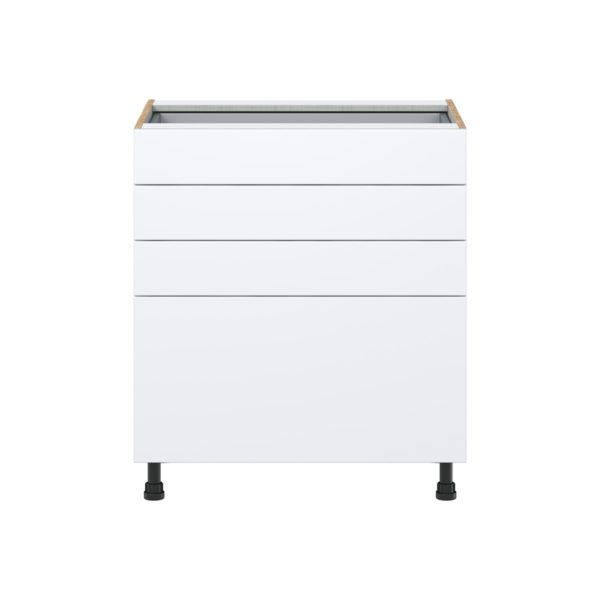 Lily Bright White  Slab Assembled Base Cabinet with 4 Drawers (30 in. W x 34.5 in. H x 24 in. D)