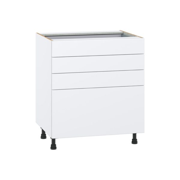 Lily Bright White  Slab Assembled Base Cabinet with 4 Drawers (30 in. W x 34.5 in. H x 24 in. D)