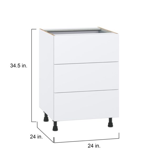 Lily Bright White  Slab Assembled Base Cabinet with Three 10 in. Drawers and 1 Inner Drawer (24 in. W x 34.5 in. H x 24 in. D)