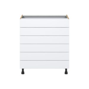 Lily Bright White  Slab Assembled Base Cabinet with 6 Drawers (30 in. W x 34.5 in. H x 24 in. D)