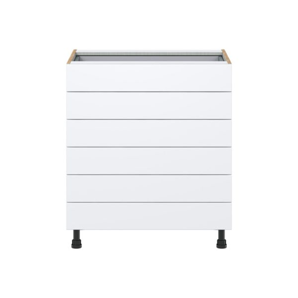 Lily Bright White  Slab Assembled Base Cabinet with 6 Drawers (30 in. W x 34.5 in. H x 24 in. D)