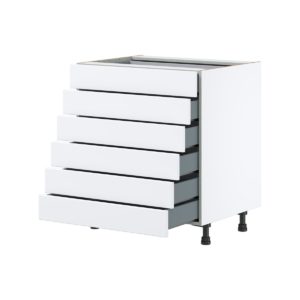 Lily Bright White  Slab Assembled Base Cabinet with 6 Drawers (30 in. W x 34.5 in. H x 24 in. D)
