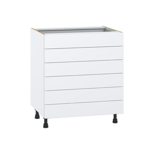 Lily Bright White  Slab Assembled Base Cabinet with 6 Drawers (30 in. W x 34.5 in. H x 24 in. D)