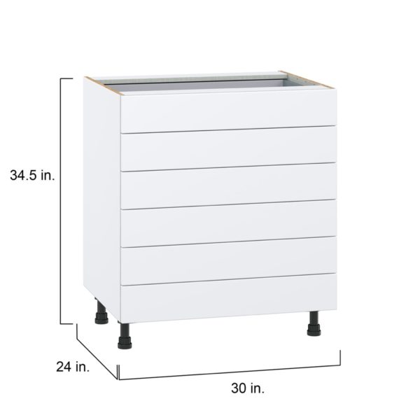 Lily Bright White  Slab Assembled Base Cabinet with 6 Drawers (30 in. W x 34.5 in. H x 24 in. D)