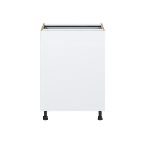 Lily Bright White  Slab Assembled Base Cabinet with 1  Door and 1 Drawer (24 in. W x 34.5 in. H x 24 in. D)