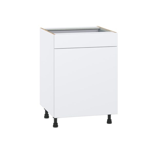 Lily Bright White  Slab Assembled Base Cabinet with 1  Door and 1 Drawer (24 in. W x 34.5 in. H x 24 in. D)