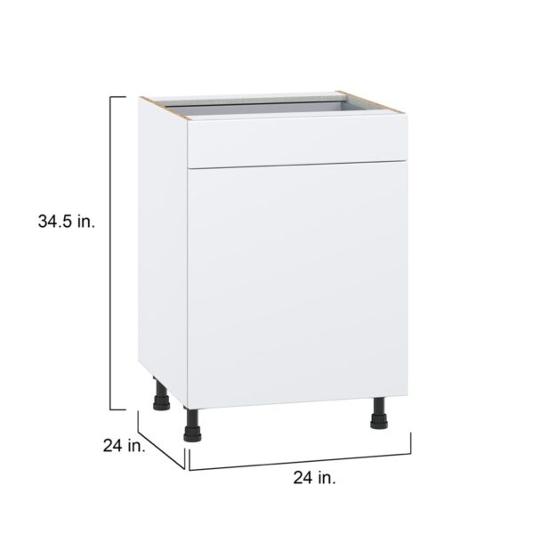 Lily Bright White  Slab Assembled Base Cabinet with 1  Door and 1 Drawer (24 in. W x 34.5 in. H x 24 in. D)