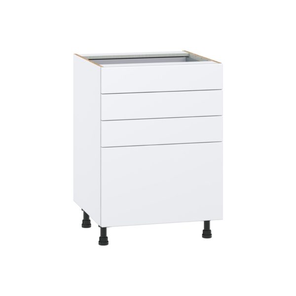 Lily Bright White  Slab Assembled Base Cabinet with 4 Drawers (24 in. W x 34.5 in. H x 24 in. D)