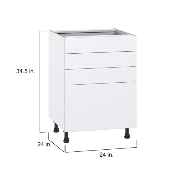 Lily Bright White  Slab Assembled Base Cabinet with 4 Drawers (24 in. W x 34.5 in. H x 24 in. D)