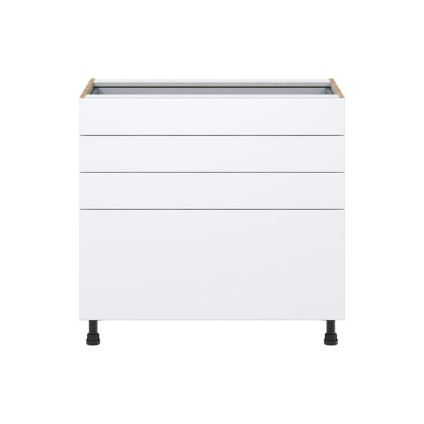 Lily Bright White  Slab Assembled Base Cabinet with 4 Drawers (36 in. W x 34.5 in. H x 24 in. D)