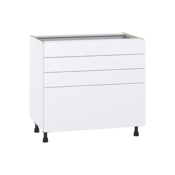 Lily Bright White  Slab Assembled Base Cabinet with 4 Drawers (36 in. W x 34.5 in. H x 24 in. D)