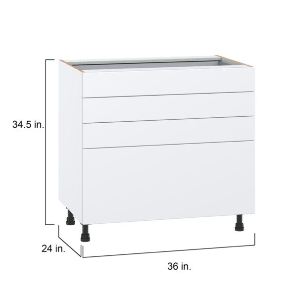 Lily Bright White  Slab Assembled Base Cabinet with 4 Drawers (36 in. W x 34.5 in. H x 24 in. D)