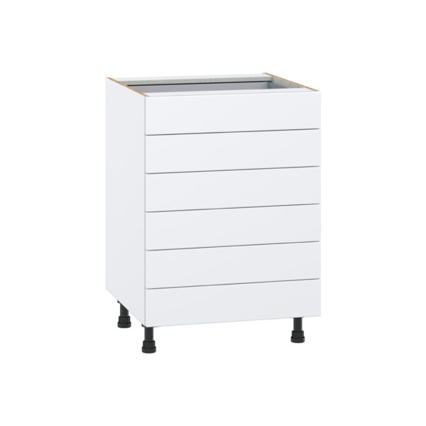 Lily Bright White  Slab Assembled Base Cabinet with 6 Drawers (24 in. W x 34.5 in. H x 24 in. D)