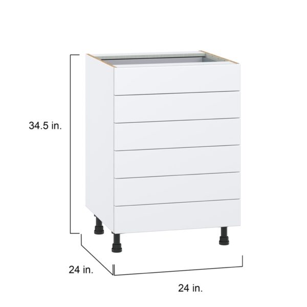 Lily Bright White  Slab Assembled Base Cabinet with 6 Drawers (24 in. W x 34.5 in. H x 24 in. D)