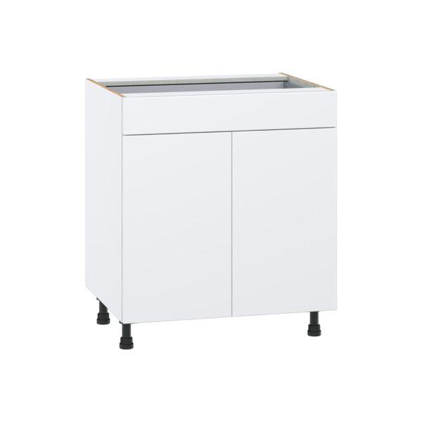 Lily Bright White  Slab Assembled Base Cabinet with 2  Doors and a Drawer (30 in. W x 34.5 in. H x 24 in. D)