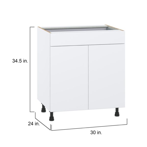 Lily Bright White  Slab Assembled Base Cabinet with 2  Doors and a Drawer (30 in. W x 34.5 in. H x 24 in. D)