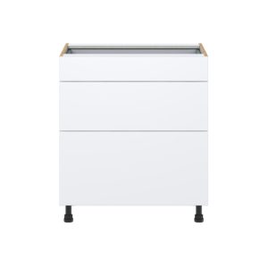 Lily Bright White  Slab Assembled Base Cabinet with 3 Drawers (30 in. W x 34.5 in. H x 24 in. D)