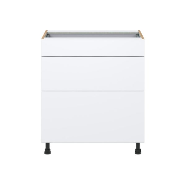 Lily Bright White  Slab Assembled Base Cabinet with 3 Drawers (30 in. W x 34.5 in. H x 24 in. D)