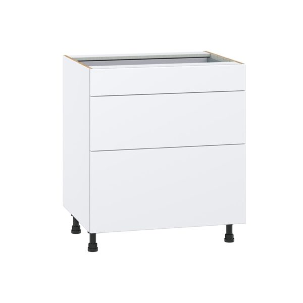 Lily Bright White  Slab Assembled Base Cabinet with 3 Drawers (30 in. W x 34.5 in. H x 24 in. D)