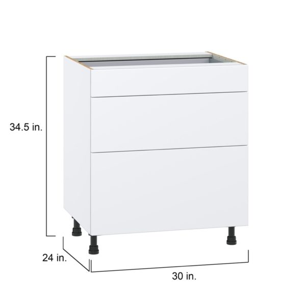 Lily Bright White  Slab Assembled Base Cabinet with 3 Drawers (30 in. W x 34.5 in. H x 24 in. D)