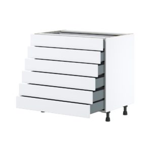 Lily Bright White  Slab Assembled Base Cabinet with 6 Drawers (36 in. W x 34.5 in. H x 24 in. D)