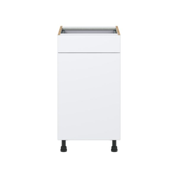 Lily Bright White  Slab Assembled Base Cabinet with 1 Door and 1 Drawer (18 in. W x 34.5 in. H x 24 in. D)