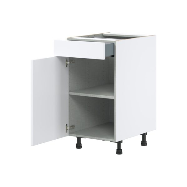 Lily Bright White  Slab Assembled Base Cabinet with 1 Door and 1 Drawer (18 in. W x 34.5 in. H x 24 in. D)