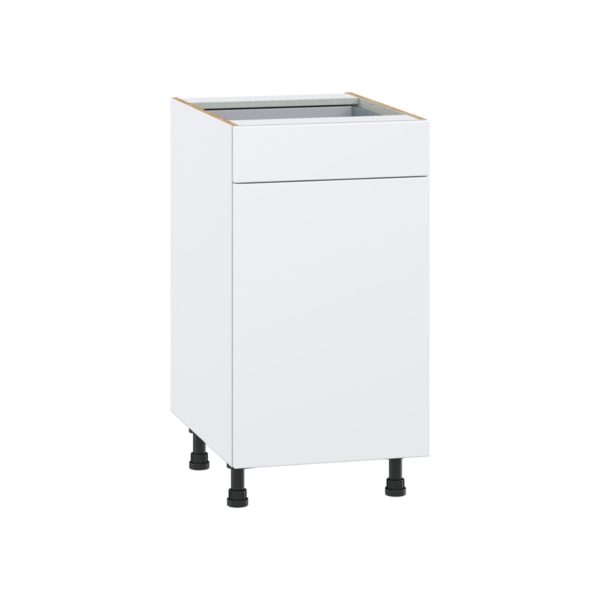 Lily Bright White  Slab Assembled Base Cabinet with 1 Door and 1 Drawer (18 in. W x 34.5 in. H x 24 in. D)