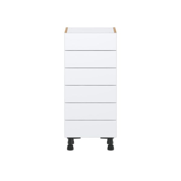 Lily Bright White  Slab Assembled Shallow Base Cabinet with 6 Drawers (15 in. W x 34.5 in. H x 14 in. D)