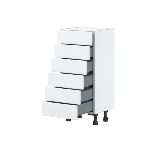 Lily Bright White  Slab Assembled Shallow Base Cabinet with 6 Drawers (15 in. W x 34.5 in. H x 14 in. D)