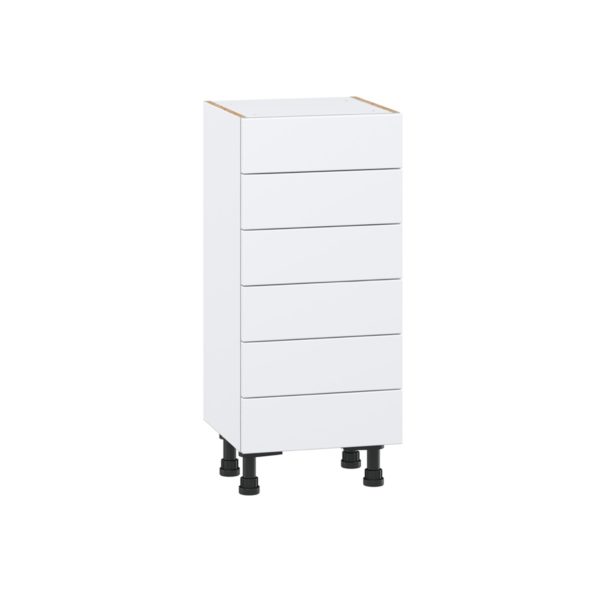 Lily Bright White  Slab Assembled Shallow Base Cabinet with 6 Drawers (15 in. W x 34.5 in. H x 14 in. D)