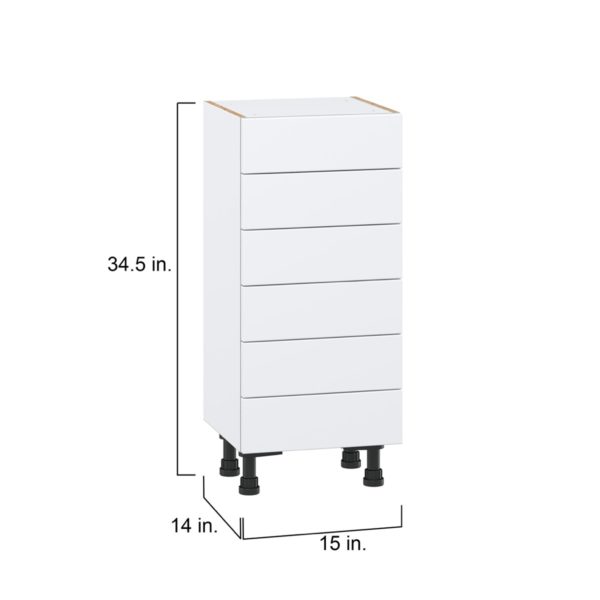 Lily Bright White  Slab Assembled Shallow Base Cabinet with 6 Drawers (15 in. W x 34.5 in. H x 14 in. D)