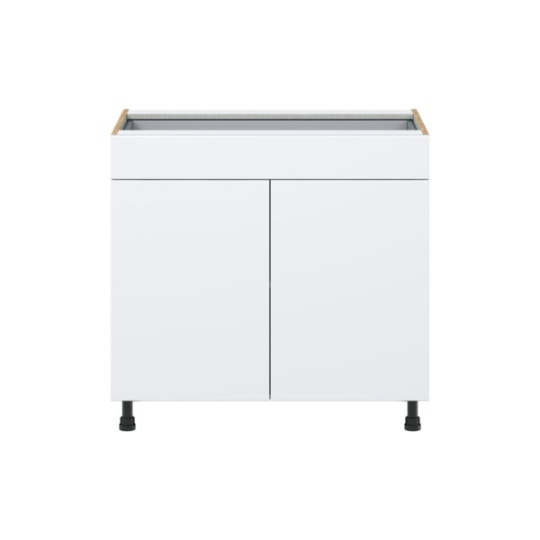 Lily Bright White  Slab Assembled Base Cabinet with 2  Doors and 1 Drawer (36 in. W x 34.5 in. H x 24 in. D)