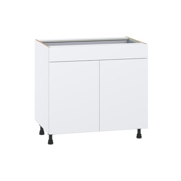 Lily Bright White  Slab Assembled Base Cabinet with 2  Doors and 1 Drawer (36 in. W x 34.5 in. H x 24 in. D)