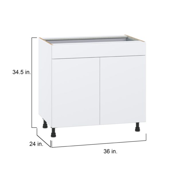 Lily Bright White  Slab Assembled Base Cabinet with 2  Doors and 1 Drawer (36 in. W x 34.5 in. H x 24 in. D)