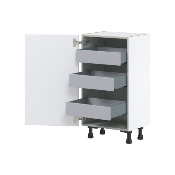 Lily Bright White  Slab Assembled Shallow Base Cabinet with a Full High Door and 3 Inner Drawers (18 in. W x 34.5 in. H x 14 in. D)