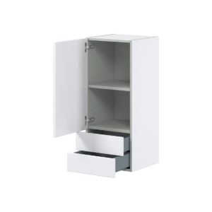 Lily Bright White  Slab Assembled Wall  Cabinet with a Door and Two 5 in. Drawers (15 in. W x 35 in. H x 14 in. D)